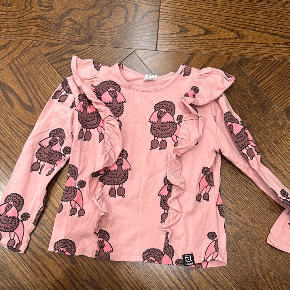 Pink Ruffled Kids Shirt with Sheep Print